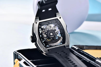 Novo Relógio de Pulso Masculino PAGANI DESIGN PDYS018 Automático Mecânico, Fashion Casual Skeleton, Safira e Aço Inoxidável