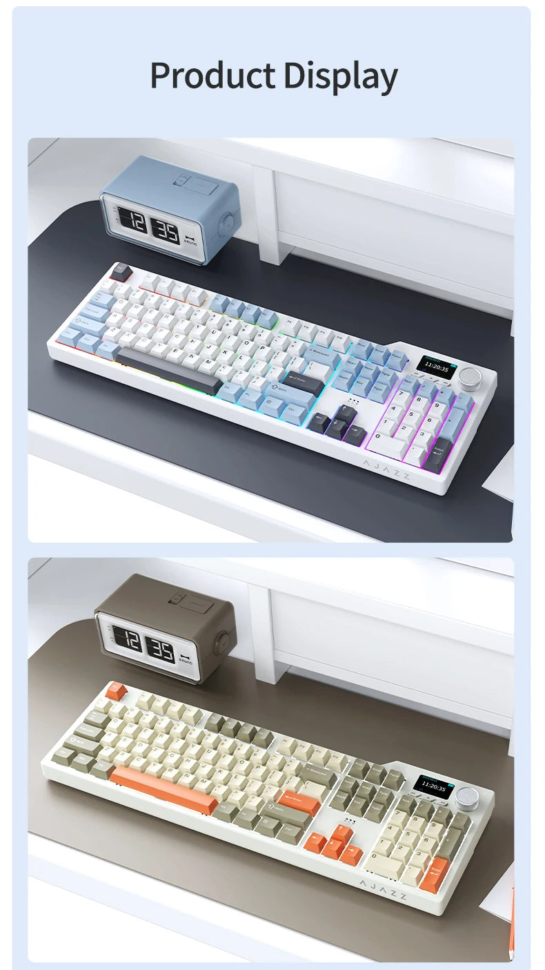 Ajazz AK35I V3 MAX 8000mAh battery Gaming mechanical keyboard Tri-mode Wired Bluetooth Wireless Hot-swappable TFT color screen