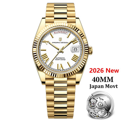 PAGANI DESIGN 2026 New Rose Gold Blue DD40 Luxury Automatic Watch Men Mechanical Wristwatch Mens Sapphire glass Waterproof Watch