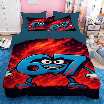 Cartoon Print Six Seven 67 Bedding Set 2/3pcs, Home Teen Adult Duvet Cover and Pillowcase, Gift for Boys and Girls