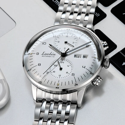 Men's Business Watch Mechanical Movement Multifunction Chronograph Stainless Steel Waterproof Automatic Calendar Sapphire