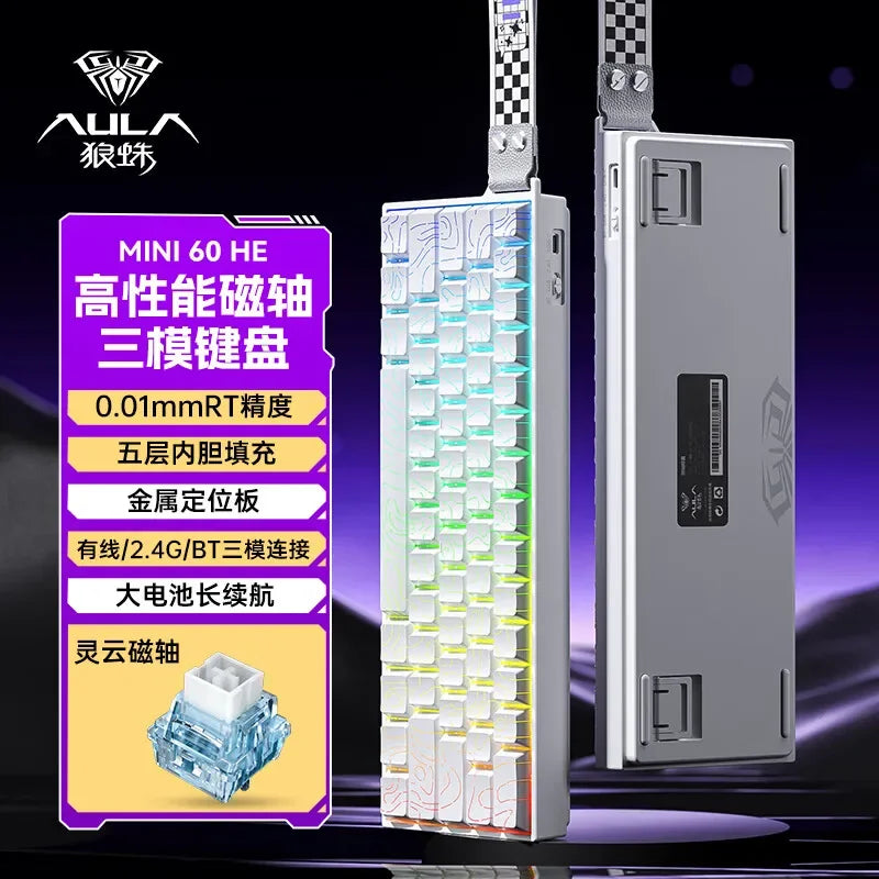 AULA Mini60 HE Magnetic Switch Keyboard RGB Tri-Mode Wireless Mechanical Keyboard, 8000Hz Gaming Keyboard with 0.01mm Rapid Trigger, Bluetooth, 2.4GHz & USB-C
