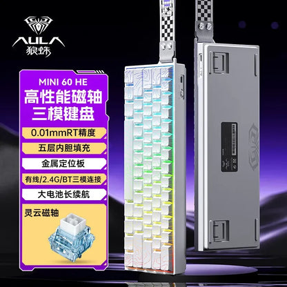 AULA Mini60 HE Magnetic Switch Keyboard RGB Tri-Mode Wireless Mechanical Keyboard, 8000Hz Gaming Keyboard with 0.01mm Rapid Trigger, Bluetooth, 2.4GHz & USB-C