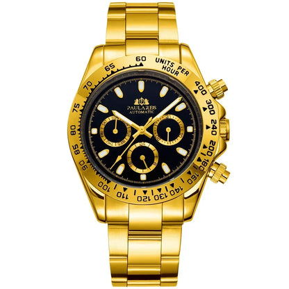 Automatic Mens Watch Self Wind Mechanical Gold Stainless Steel Glacier Ice Blue Dial Chestnut Brown Bezel Luminous Men Watches