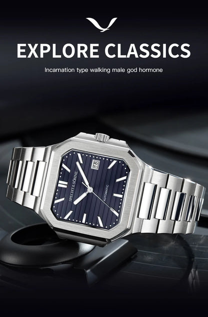 2025 Specht & Söhne Men's Classic Cubic Automatic Mechanical Watch 50M Waterproof Luminous Sapphire Crystal Reloj Hombre 41MM