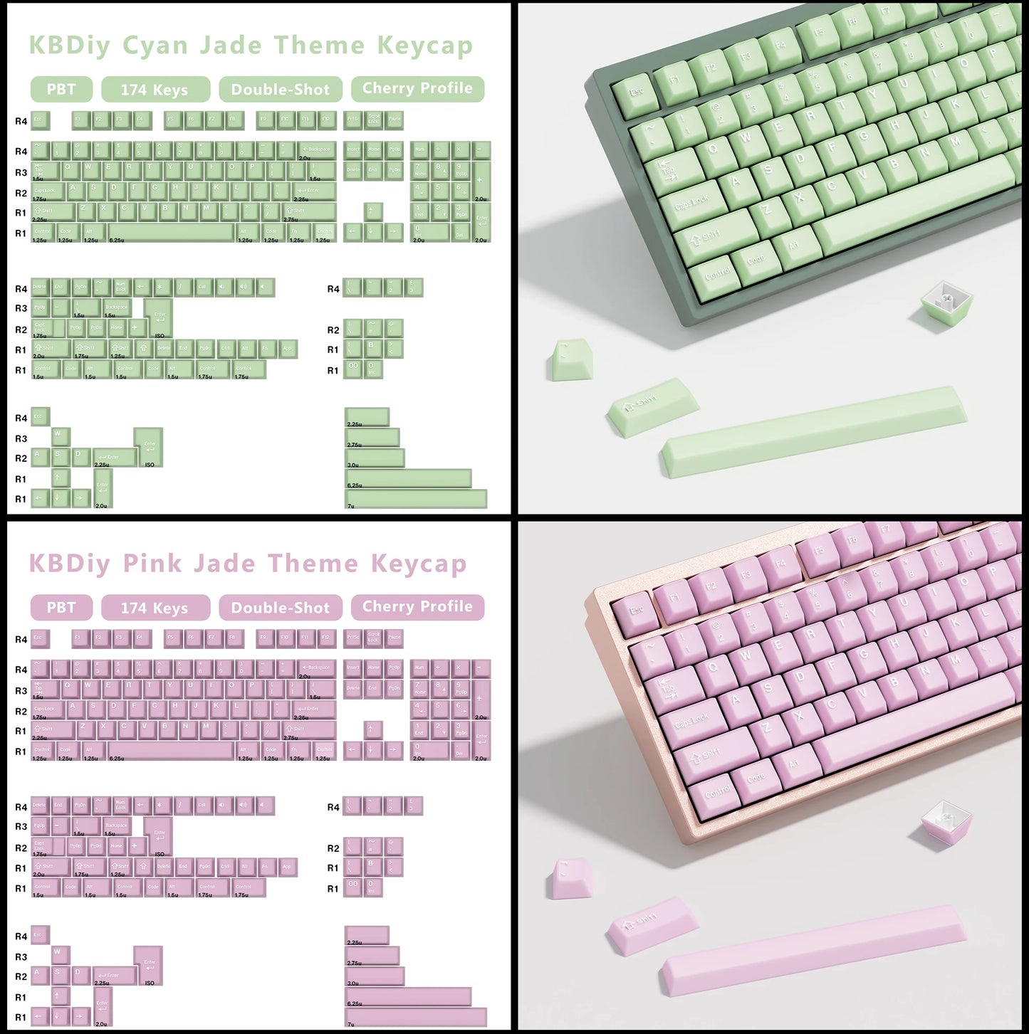 KBDiy 174 Tasten/Set PBT GMK Apollo Tastenkappen, Double-Shot, minimalistisches ISO-Cherry-Profil, für mechanische Gaming-Tastaturen, Tastenkappen für MX