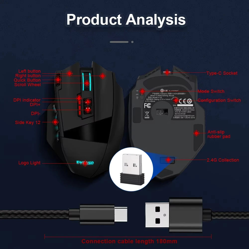 E-YOOSO X-33 RGB Gaming Mouse 16000 DPI Wired USB Gaming Mouse with 18 Programmable Buttons for PC & Laptop