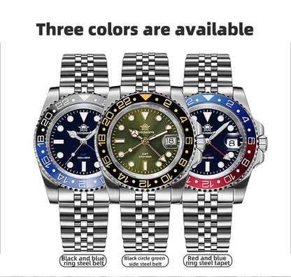 ADDIESDIVE Watch For Man Quartz GMT 20Bar Waterproof BGW9 Super Luminous 316L Stainless Steel Ceramic Bezel Watch