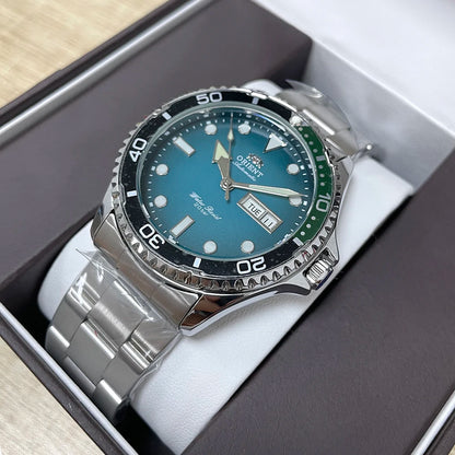 Orient Men's 200M Waterproof Automatic Dive Watch Dial Stainless Steel Bracelet Day Date Self-Winding Luminous Wristwatch