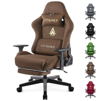 Ergonomic Gaming Chair with Footrest, Breathable Faux Suede Office Chair, Adjustable Lumbar Support Recliner with Headrest