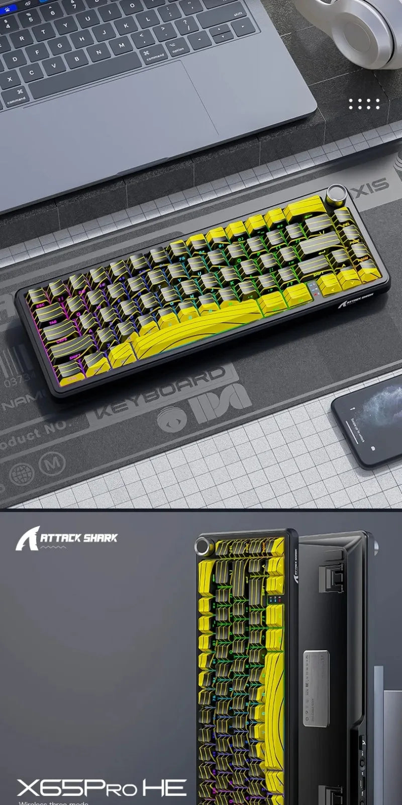 Attack Shark X65 PRO HE Magnetic Switch Keyboards 8K RT0.001mm Side Engraving Bluetooth Wireless Gaming Keyboards Windows Mac PC