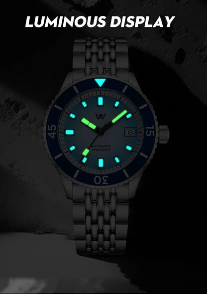 WM Watch Automatic Mechanical Diver Watches Men Sparkle Grain Gradient Dial Ceramic Bezel NH35 AR Coated Welly Merck Watch WM212