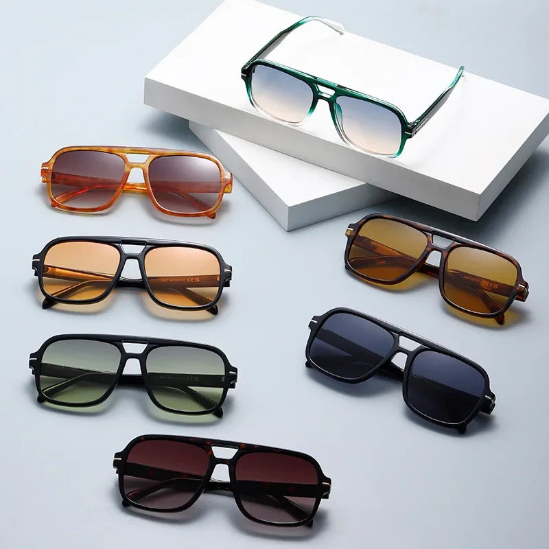 3507 Double Bridge Square Fashion Sunglasses - UV400 Vintage Pilot Style Shades, Retro Classic Sun Glasses for Men Women 411240