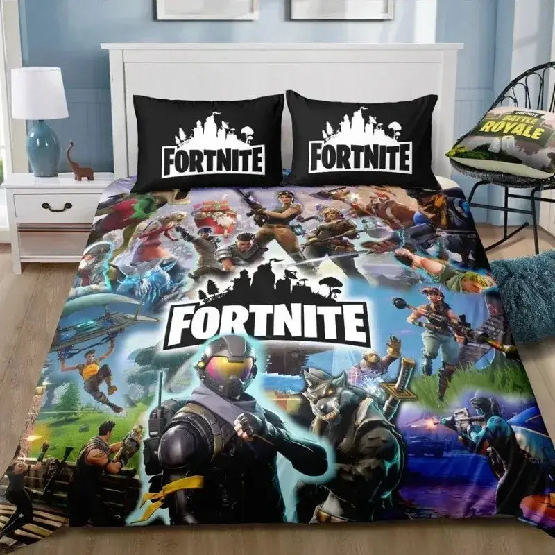 Fortnite Bedding Set 3pcs 3D Printed Bedroom Bed Linens Game Cartoon Decorative Bedding Duvet Cover Pillowcase Birthday Gift