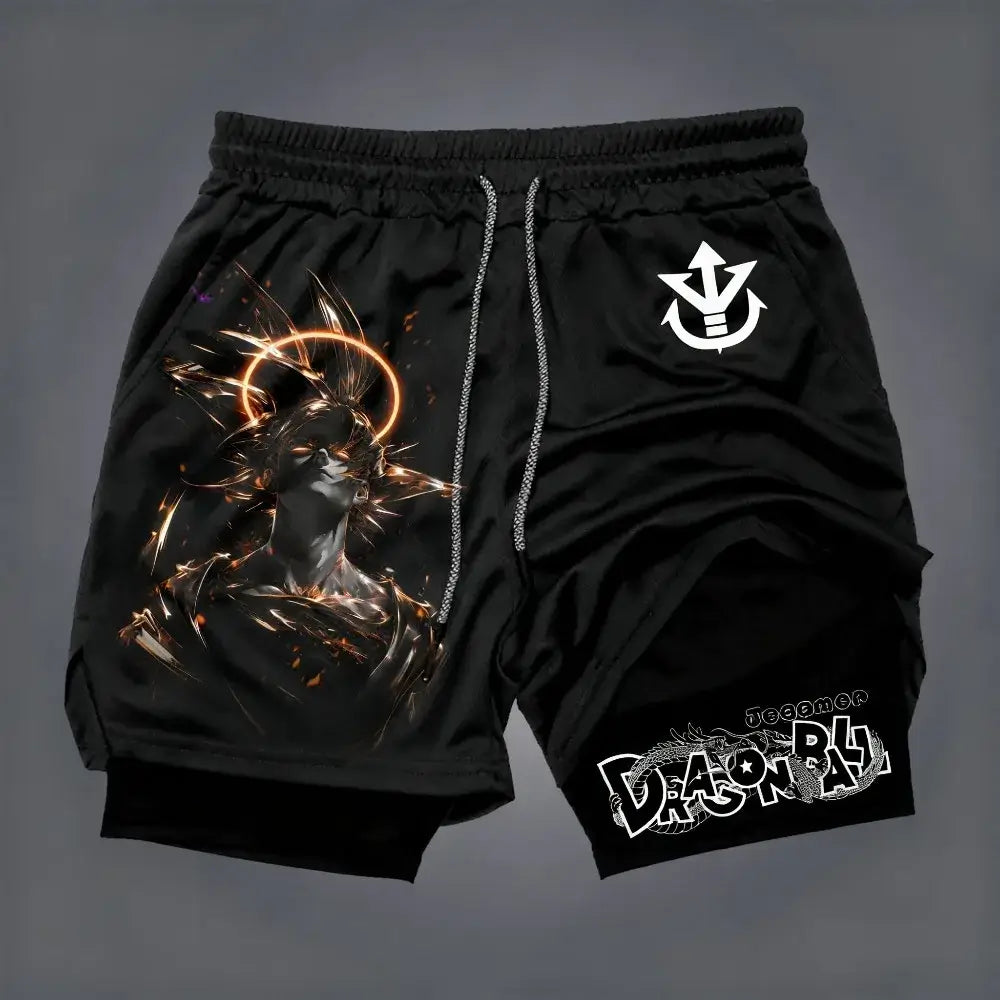 Produit gaming premium Fraquane Dragon Ball Men's Double-layer Shorts Son Goku Summer Japanese Anime Fake Two-piece Sports Fitness Quick-drying Shorts, équipement gamer