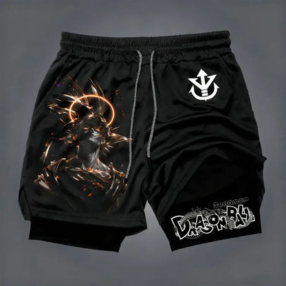 Produit gaming premium Fraquane Dragon Ball Men's Double-layer Shorts Son Goku Summer Japanese Anime Fake Two-piece Sports Fitness Quick-drying Shorts, équipement gamer