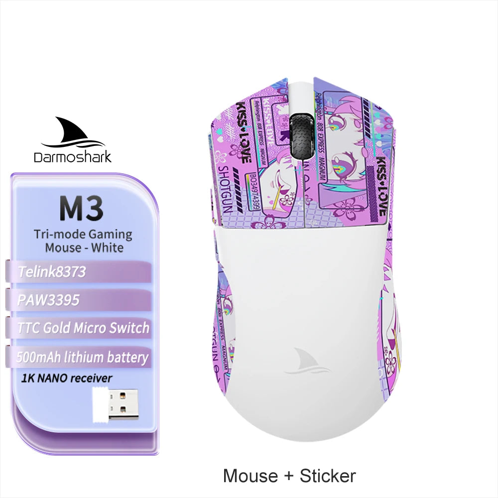 Mouse de gaming Darmoshark M3 V2 Double 8K, wireless, tri-mode, 26K DPI, senzor PAW3395, mouse macro pentru gaming, pentru mâini mari, computer, laptop și PC