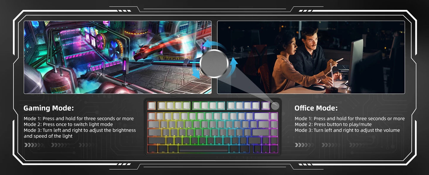 Teclado mecánico ATTACK SHARK X85 trimodo Gasket 75% con perilla CNC, acolchado de 5 capas, hot-swap, retroiluminación RGB y NKRO