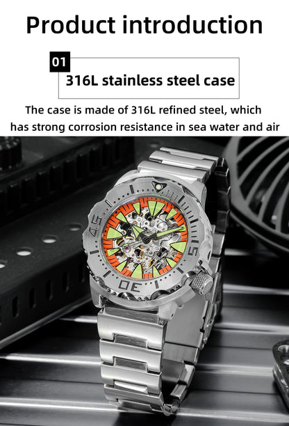 ADDIESDIVE luxury men's skeleton automatic watch sapphire glass BGW9 luminous diver's watch 200m men analog mechanical watches