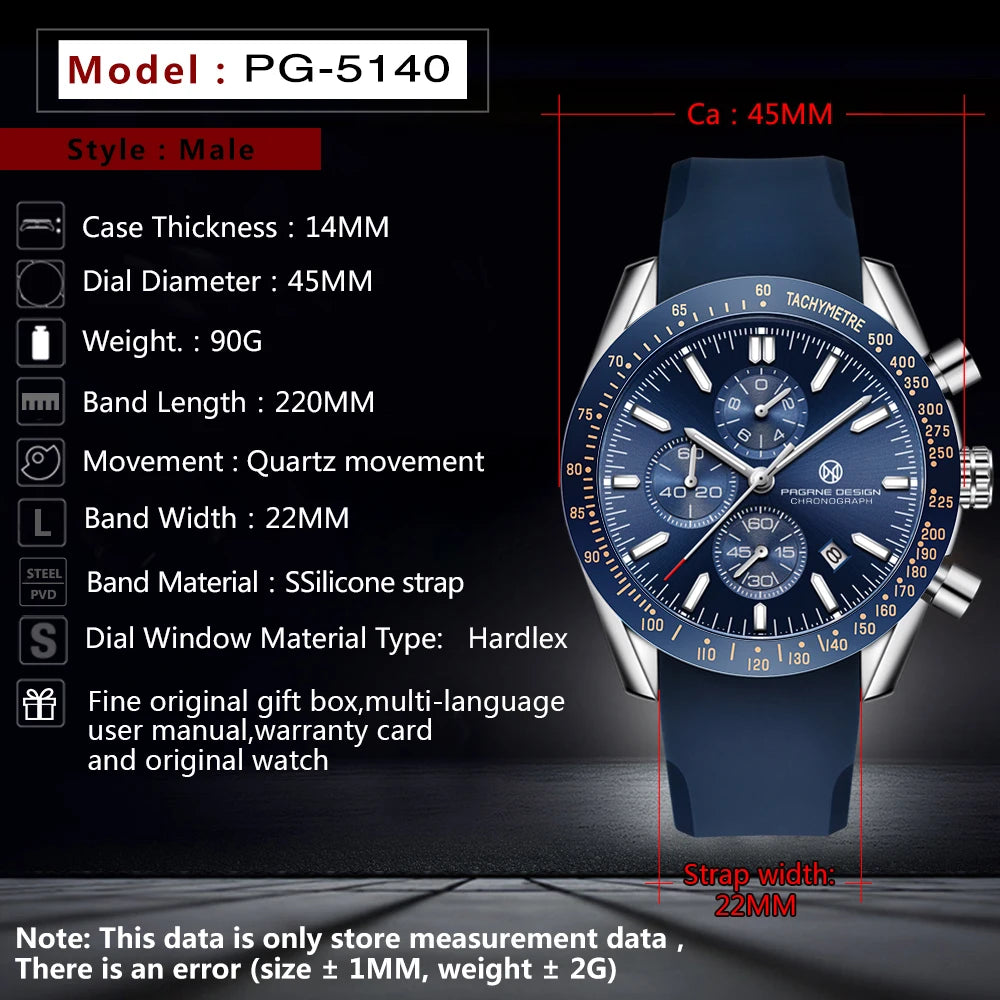 PAGANI DESIGN 45MM 2026 Men Quartz Watches 30M Waterproof Luxury Business Stainless Steel Relogio Masculino 5140