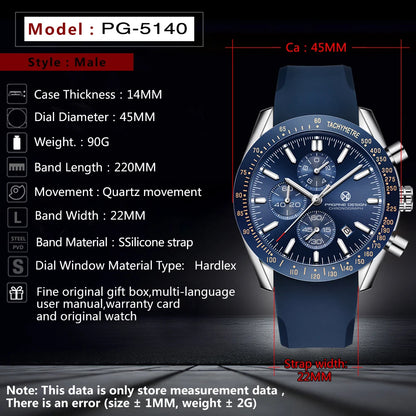 PAGANI DESIGN 45MM 2026 Men Quartz Watches 30M Waterproof Luxury Business Stainless Steel Relogio Masculino 5140