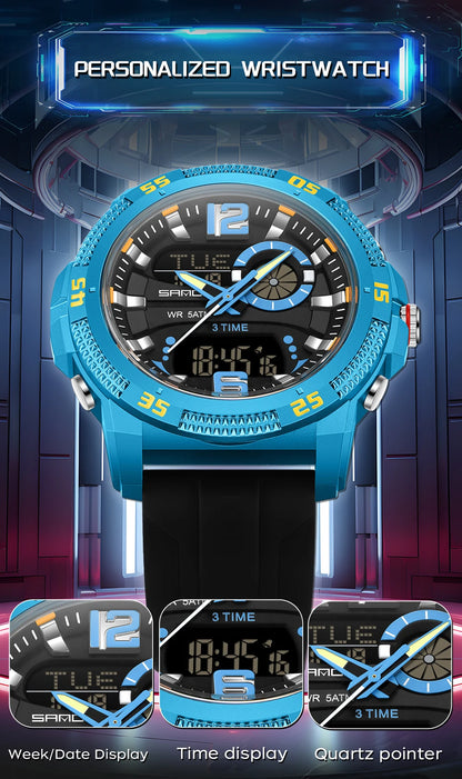 SANDA Fashion Luxury Men's Watches Dual Digital Display Sport Analog Quartz Man Wristwatch Casual Waterproof Silica Chronograph