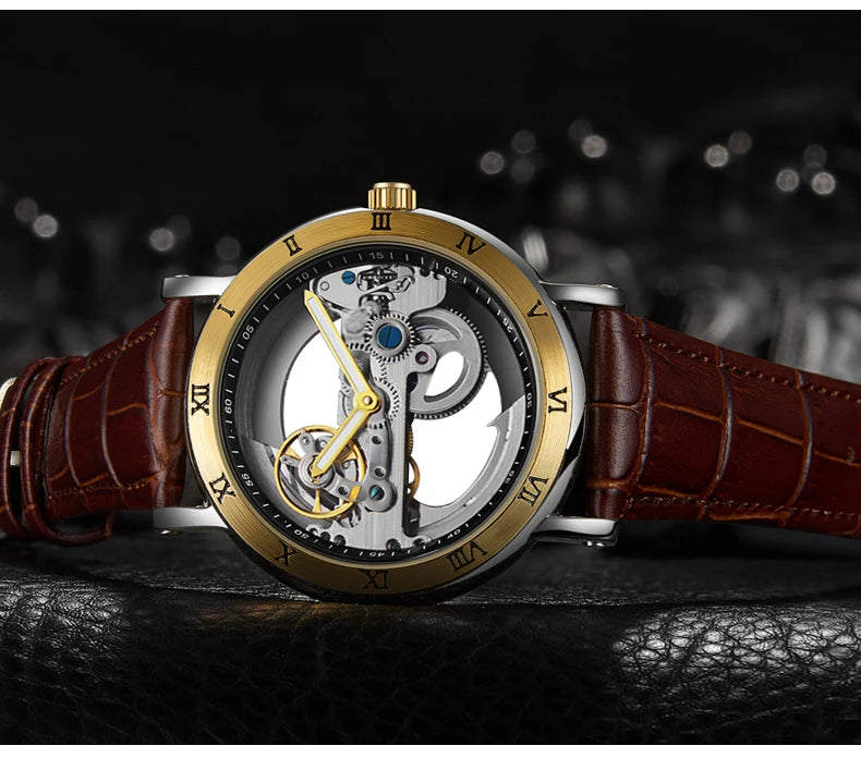 AKDPN Men's Watches Automatic Mechanical Stainless Steel Men's Wrist Watch Skeleton Automatic Watches for Man Watch Montre Homme