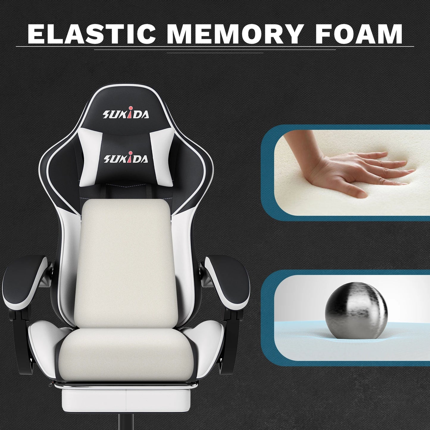 SUKIDA Gaming Chair Ergonomic Video Game Chair Comfortable Computer Chair with Footrest and Lumbar Support Office Chair