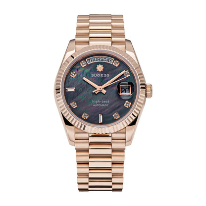 Sugess 36mm Mens of Watch Automatic Dandong Peacock SL3034 Day Movement Sapphire Glass 100m Waterproof Wristwatches MOP Date New