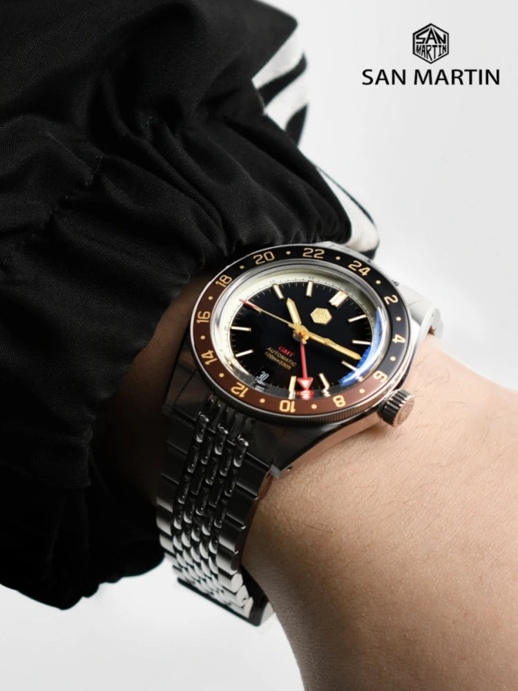 San Martin 39.5mm Limited Edition Full Lume Dial Automatic Men's Watch NH34 GMT 6H Date 10Bar Luxury Watch SN0116W