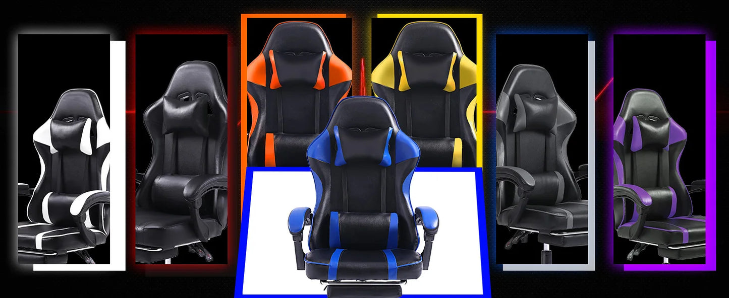 Ergonomic Gaming Chair with Footrest, High-Back Video Game Chair Computer Chair, Office Chair with Headrest and Lumbar, PU Leather