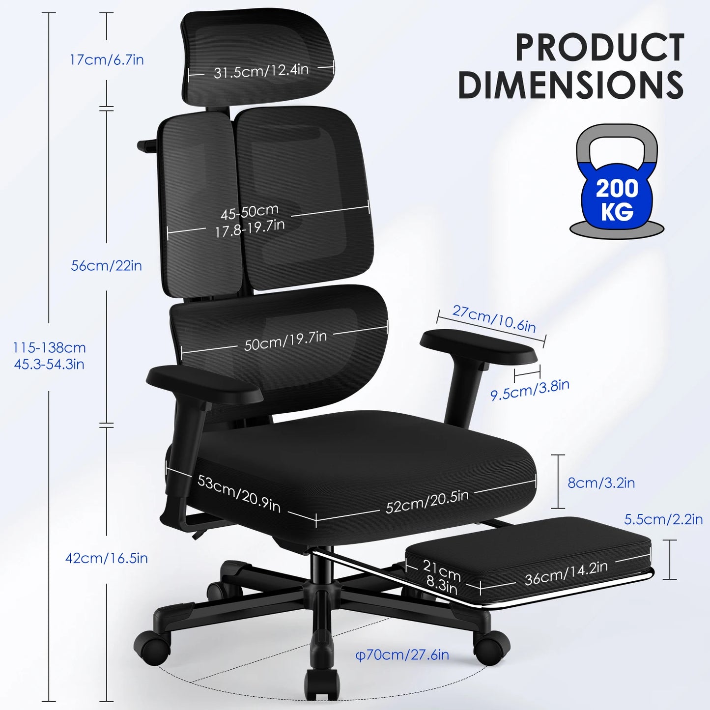 AUTHMIC Premium Ergonomic Office Chair with 6D Adjustable Armrests, 3D Headrest, 3-Zone Backrest, 200kg Capacity, Reclining 90°-160°