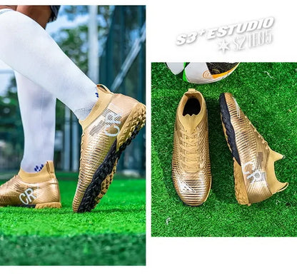 Kids Anti-Collision Toe Football Boots Lace-Up Closure Short Non-Slip Studs Wearproof Breathable Outdoor Grass Game Shoes