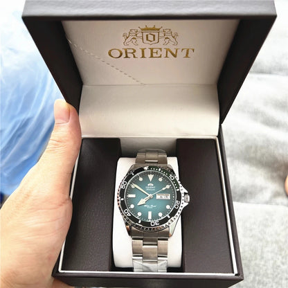 Orient Men's 200M Waterproof Automatic Dive Watch Dial Stainless Steel Bracelet Day Date Self-Winding Luminous Wristwatch