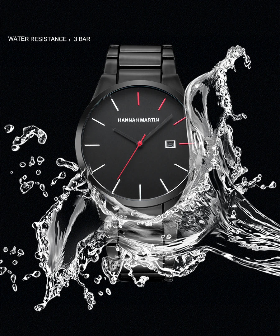 Ceas pentru bărbați Hannah Martin, carcasă din oțel inoxidabil, mecanism cu cuarț, cadran de 41 mm, stil profesional, cu afișaj calendar (imitație)