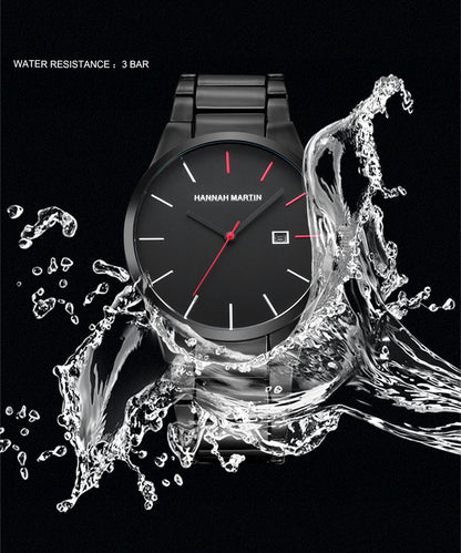 Ceas pentru bărbați Hannah Martin, carcasă din oțel inoxidabil, mecanism cu cuarț, cadran de 41 mm, stil profesional, cu afișaj calendar (imitație)