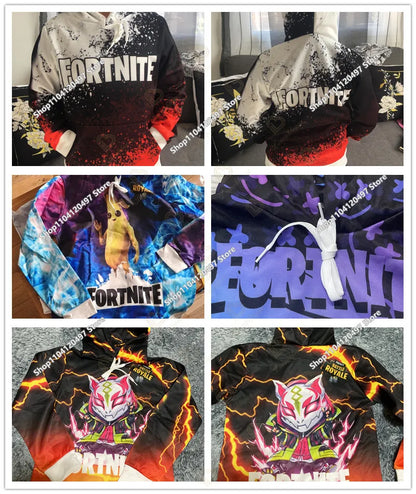 Children's Fortnite Hoodies Cartoon Casual Hooded Coat Autumn Men Soft Pocket Sweatshirts Male Loose Tops Long Sleeve Clothes