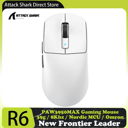 ATTACK SHARK R6 PAW3950MAX Wireless Gaming Mouse, 39g Ultralight, 8KHz Polling Rate, 42,000 DPI, Tri-Mode Bluetooth & 2.4G Gaming Mouse