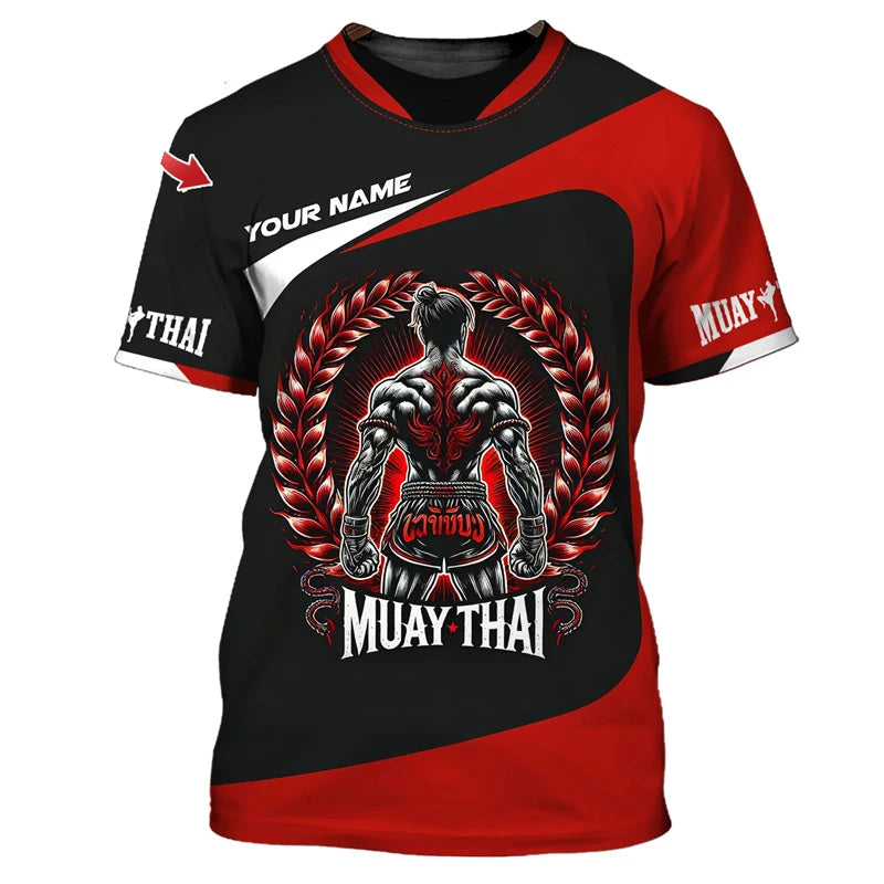 Häftig ny T-shirt med Muay Thai-motiv för män, 3D-tryck med tiger- och drakmotiv, personlig T-shirt med eget namn, sommar- och gym-T-shirt