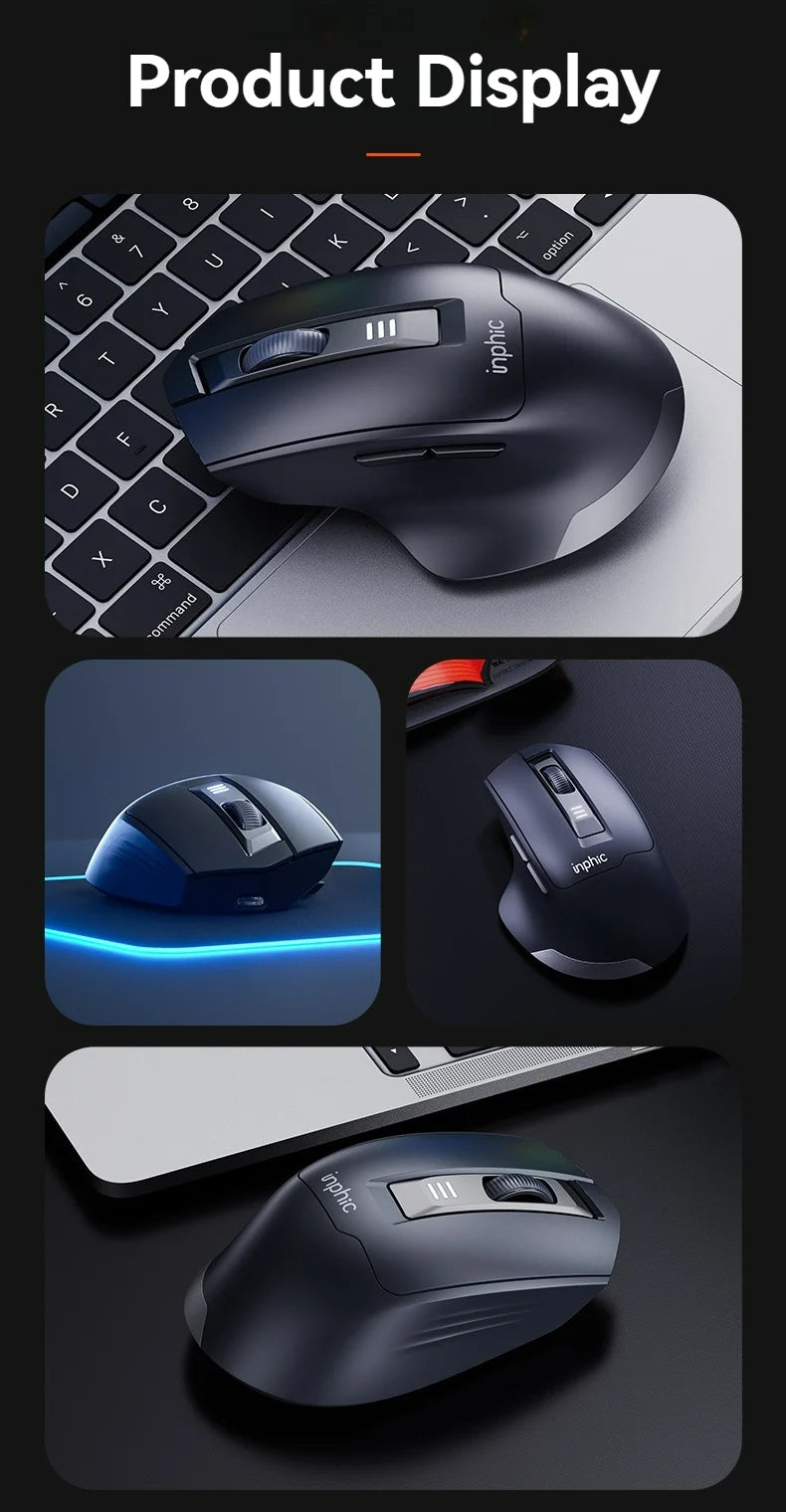 Ratón inalámbrico Inphic M9 con receptor USB 2.4G, recargable Type-C, botón silencioso, visualización de energía, ergonómico para oficina, universal