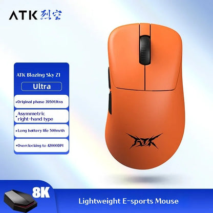 Mouse de gaming wireless ATK Z1 Pro Max Ultra, picioruș personalizat, PAW3950 Ultra Smart Speed Wireless, rată de polling 8k, latență redusă de 0.39ms
