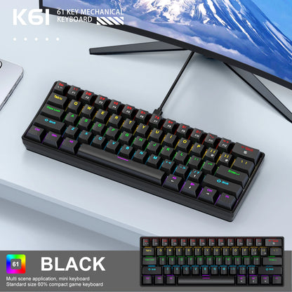 APAYADO K61 Mini Mechanical Keyboard, Wired, 61 Keys, Phantom RGB, Black/White Red/Blue Mechanical Switch for Gaming, 60% Portable