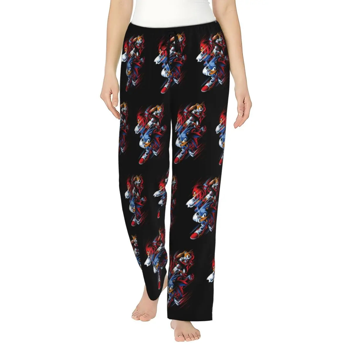 Custom Women Soniced Pajama Pants Printed Hedgehog Game Sleep Sleepwear Bottoms with Pockets
