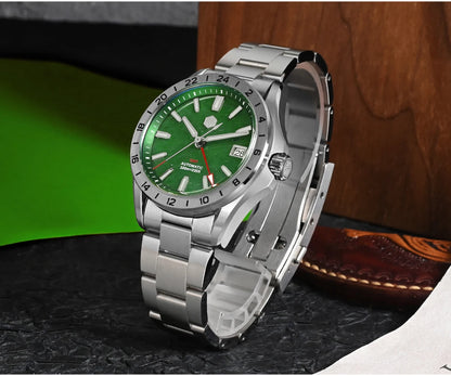 San Martin 39mm Aventurine Gemstone Dial Luxury Men's Watch NH34 GMT Automatic Mechanical Sapphire Waterproof Luminous SN0129