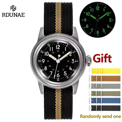 RDUNAE RA05 Vintage Military Watch 2035 Movement Quartz K1 Mineral Glass Crystal Stainless Steel Luminous Waterproof Men's Watches