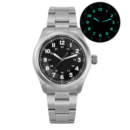 Militado ML08 Quartz Watch VH31 Movement Double Domed Sapphire Crystal Wristwatch Super C3 Green Luminous 38mm Vintage Watches