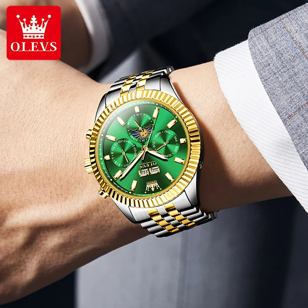 OLEVS 6688 Fashion Automatic Mechanical Men's Watch Moon Phase Dual Calendar Waterproof Luminous Luxury Business Watch for Man