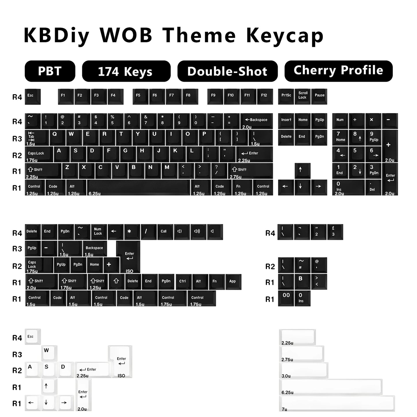 KBDiy 174 Tasten/Set PBT GMK Apollo Tastenkappen, Double-Shot, minimalistisches ISO-Cherry-Profil, für mechanische Gaming-Tastaturen, Tastenkappen für MX