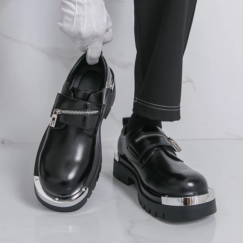 Men's Thick-Soled Leather Shoes Designer's Personalized Style Leisure Party Office Outdoor Fashion Street Black White Shoes