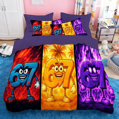 Cartoon Print Six Seven 67 Bedding Set 2/3pcs, Home Teen Adult Duvet Cover and Pillowcase, Gift for Boys and Girls